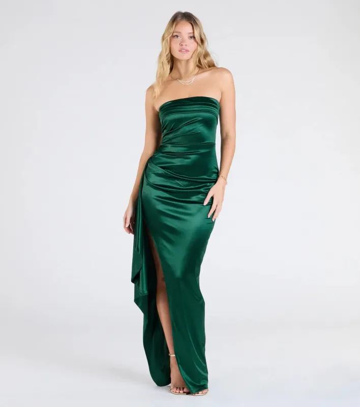 Marilyn Strapless Ruffle Slit Satin Formal Dress sold by Windsor