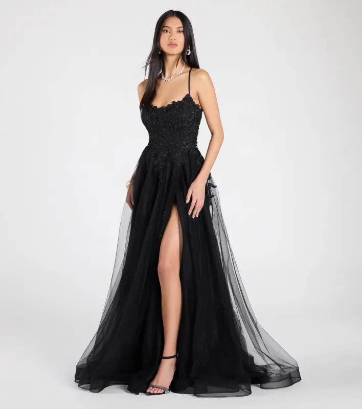 Julia Lace-Up Corset Slit A-Line Formal Dress sold by Windsor