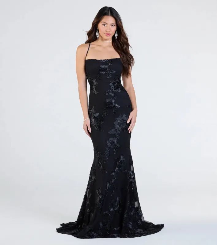 Gabi Lace-Up Floral Trim Mermaid Formal Dress sold by Windsor