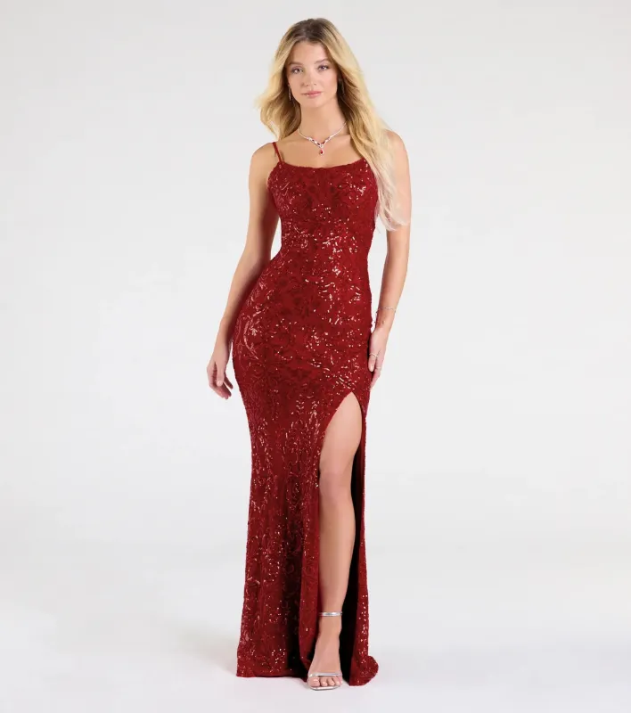Paulina Strappy Open Back Slit Sequin Formal Dress sold by Windsor