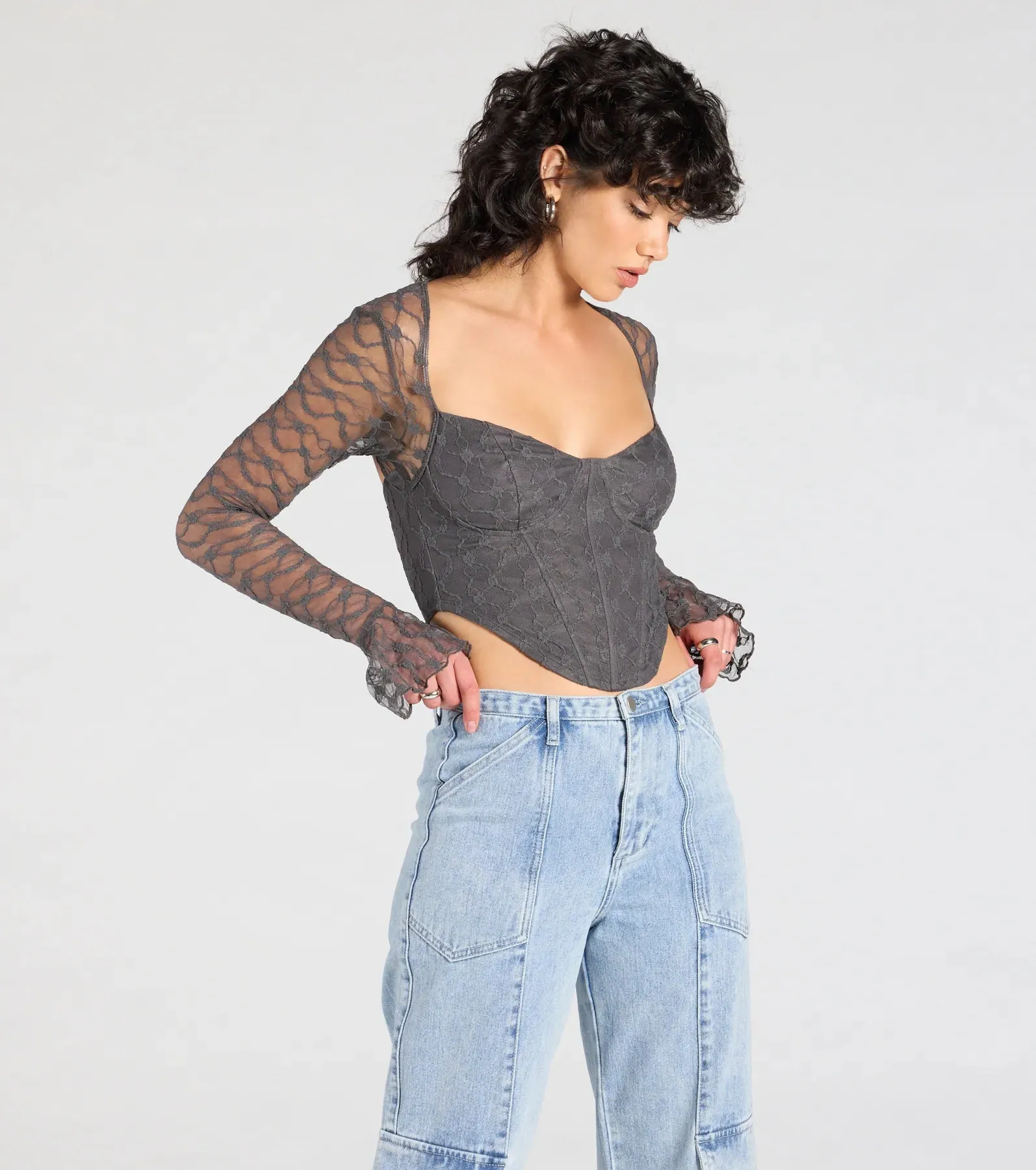 Current Mood Lace Long Sleeve Corset Top sold by Windsor product image thumbnail 5