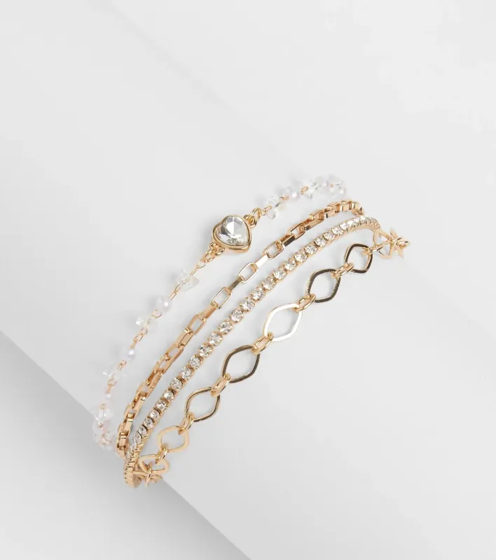 Sparkling Addition Heart Charm Layered Bracelet sold by Windsor