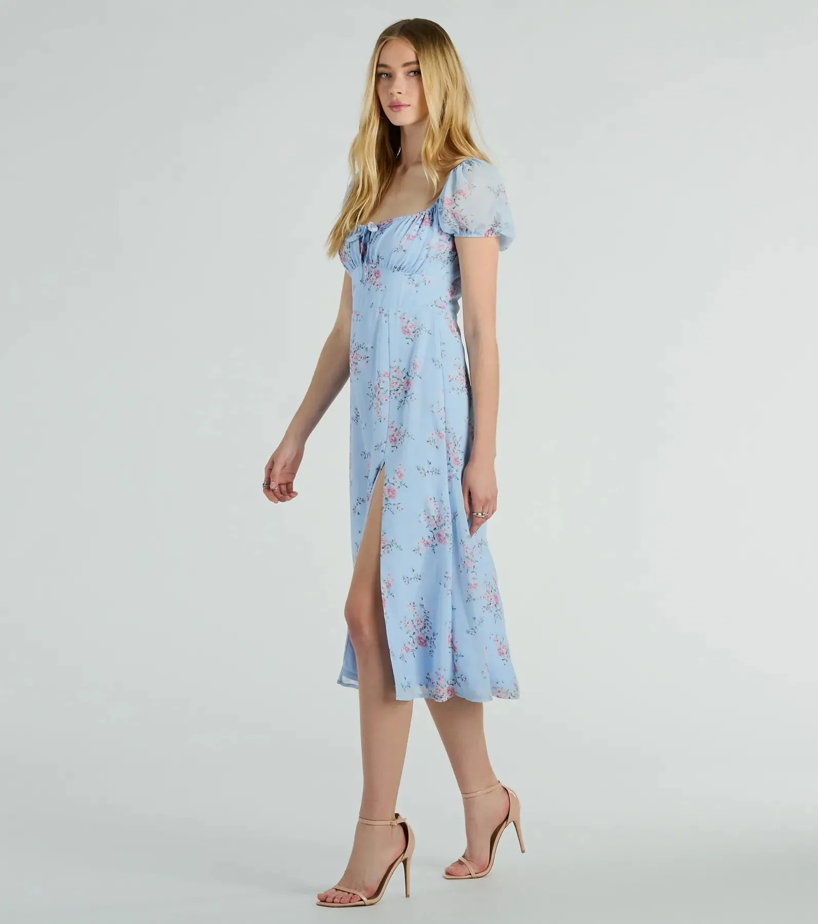 Forever Beauty Puff Sleeve Floral Chiffon Midi Dress sold by Windsor product image thumbnail 4