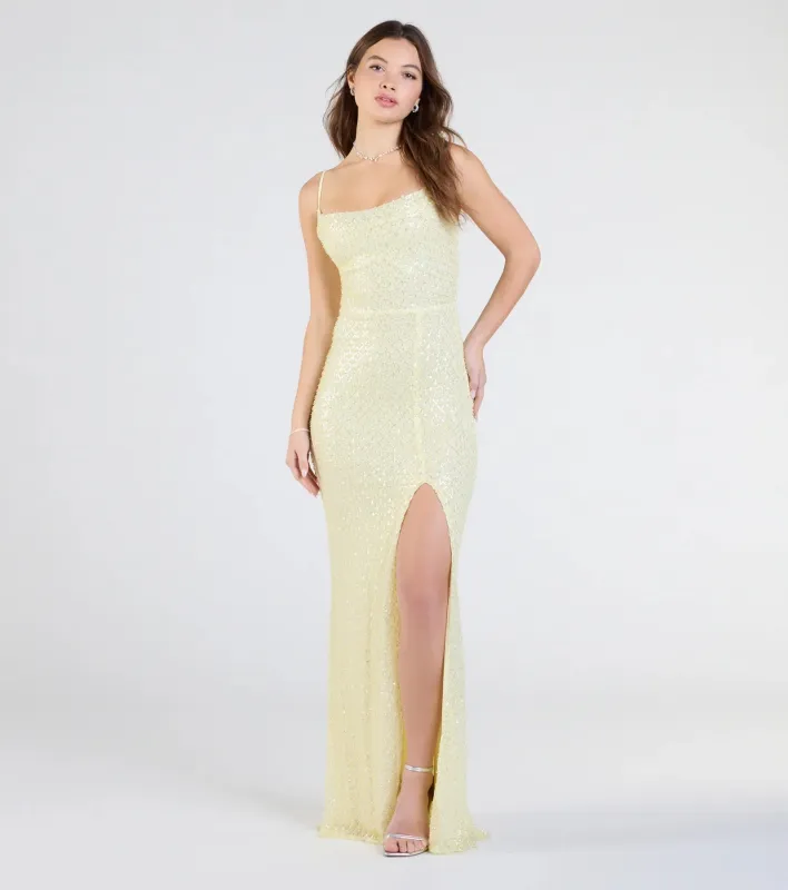 Hollie Lace-Up Mermaid Sequin Beaded Formal Dress sold by Windsor