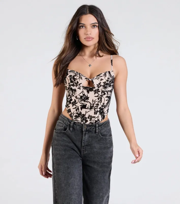 Sultry Desire Flocked Velvet Bustier sold by Windsor