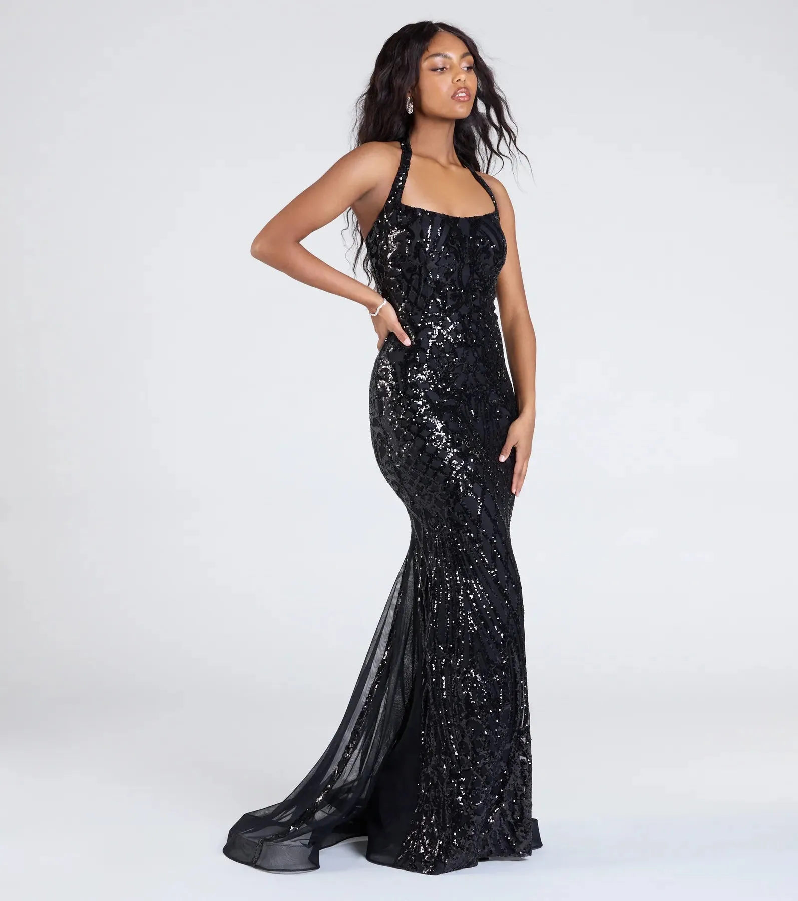 Esmeralda Halter Mermaid Sequin Formal Dress sold by Windsor product image thumbnail 5
