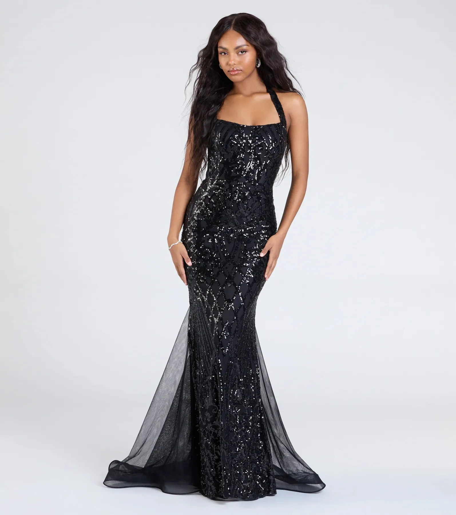 Esmeralda Halter Mermaid Sequin Formal Dress sold by Windsor