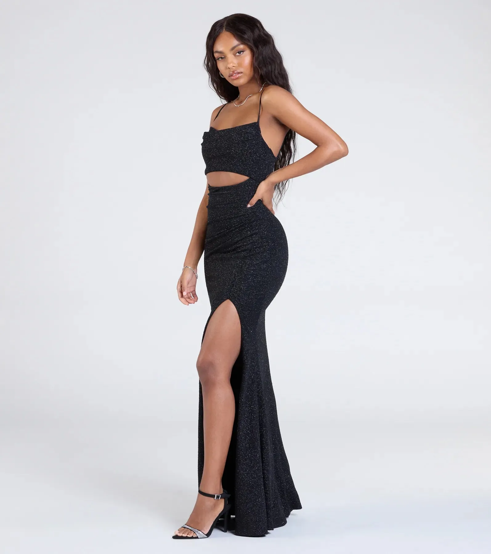 Harlow Cutout Slit Glitter Formal Dress sold by Windsor