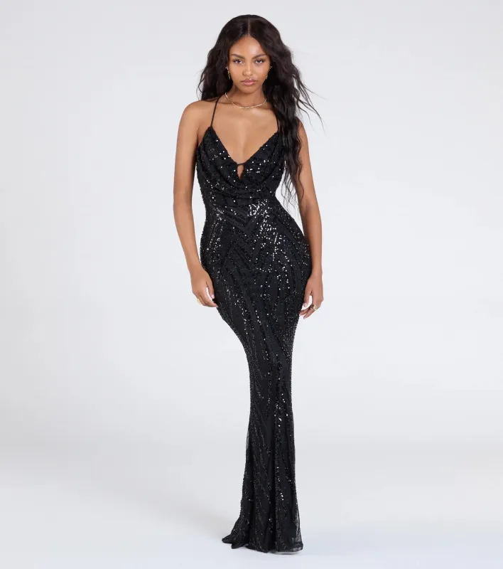 Kailey Lace-Up Mermaid Sequin Beaded Formal Dress sold by Windsor