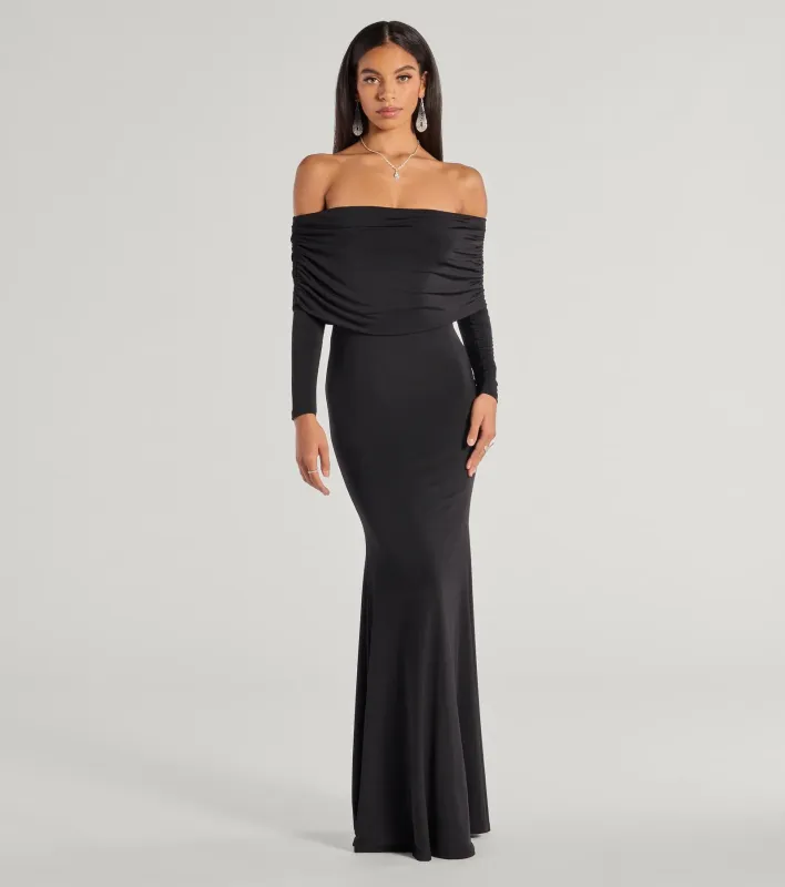 Carmen Off-The-Shoulder Long Sleeve Column Dress sold by Windsor