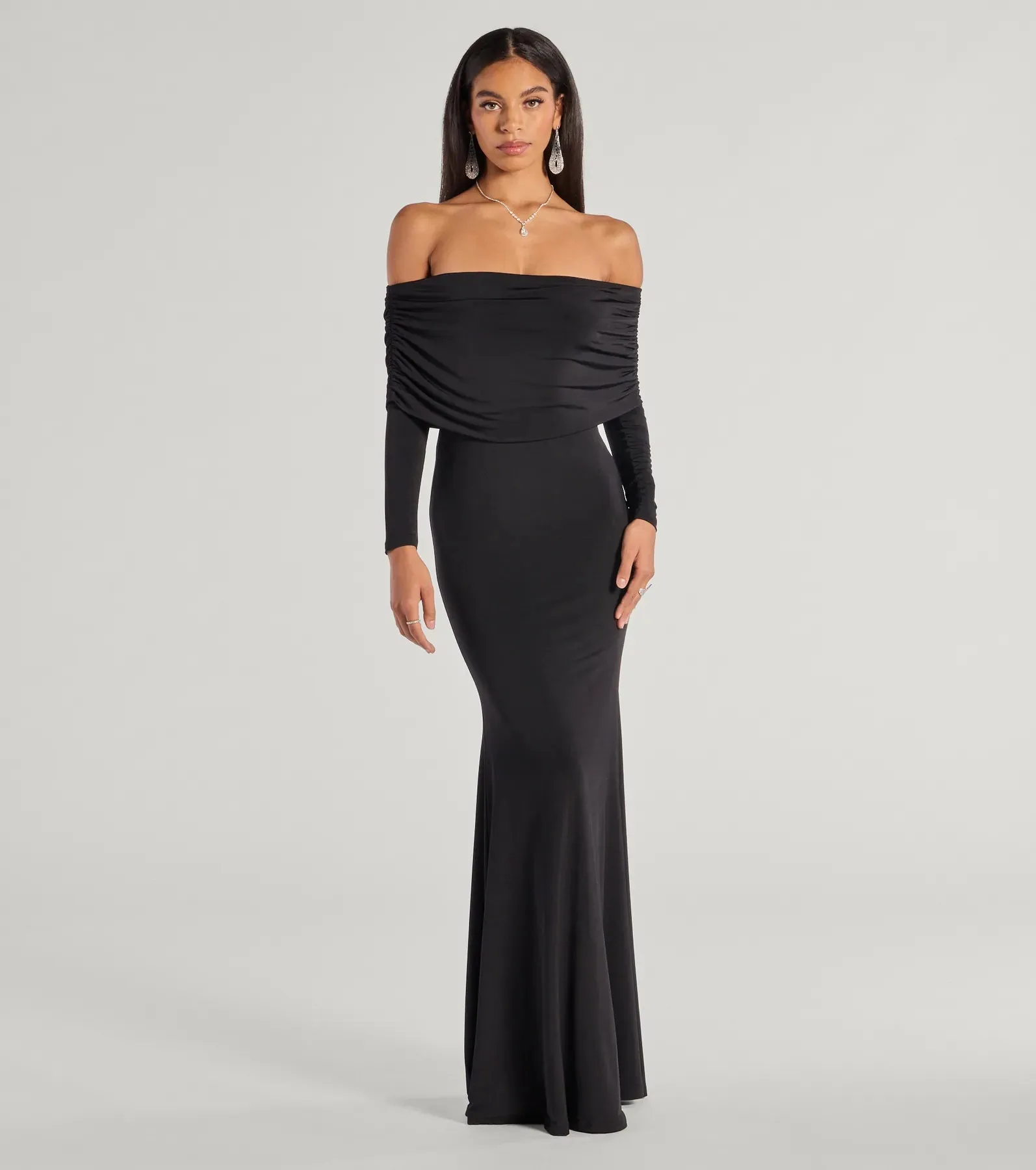 Carmen Off-The-Shoulder Long Sleeve Column Dress sold by Windsor