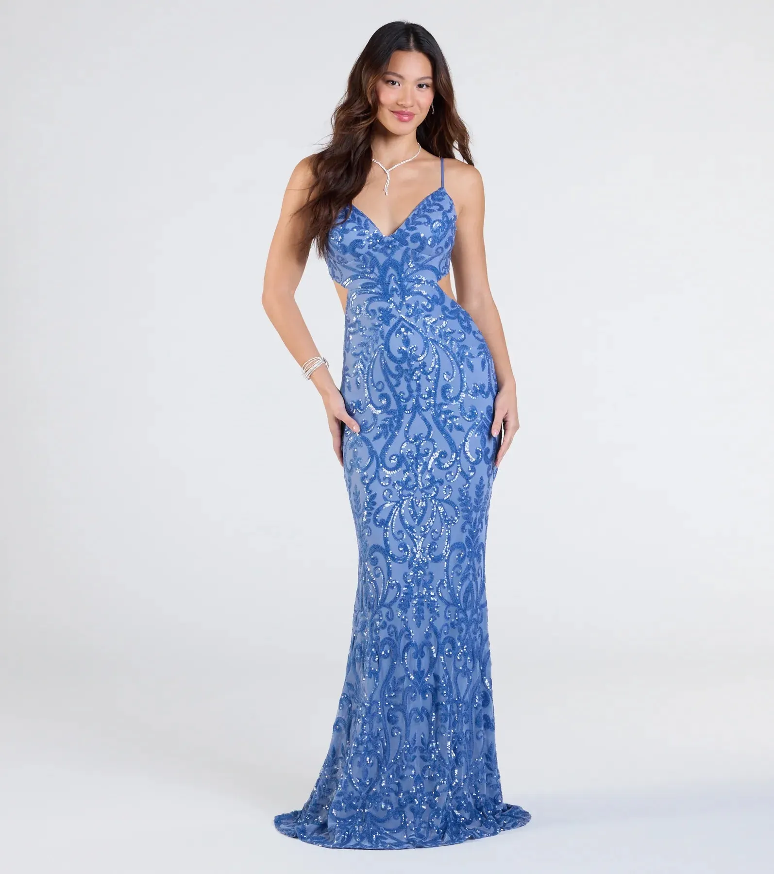 Jenny Cutout Open Back Mermaid Sequin Formal Dress sold by Windsor