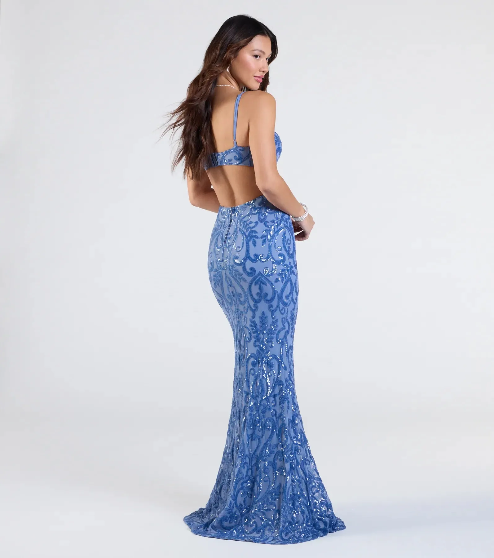 Jenny Cutout Open Back Mermaid Sequin Formal Dress sold by Windsor product image thumbnail 2