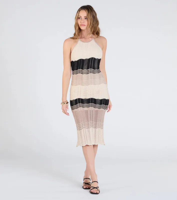Retro Vision Halter Striped Crochet Midi Dress sold by Windsor