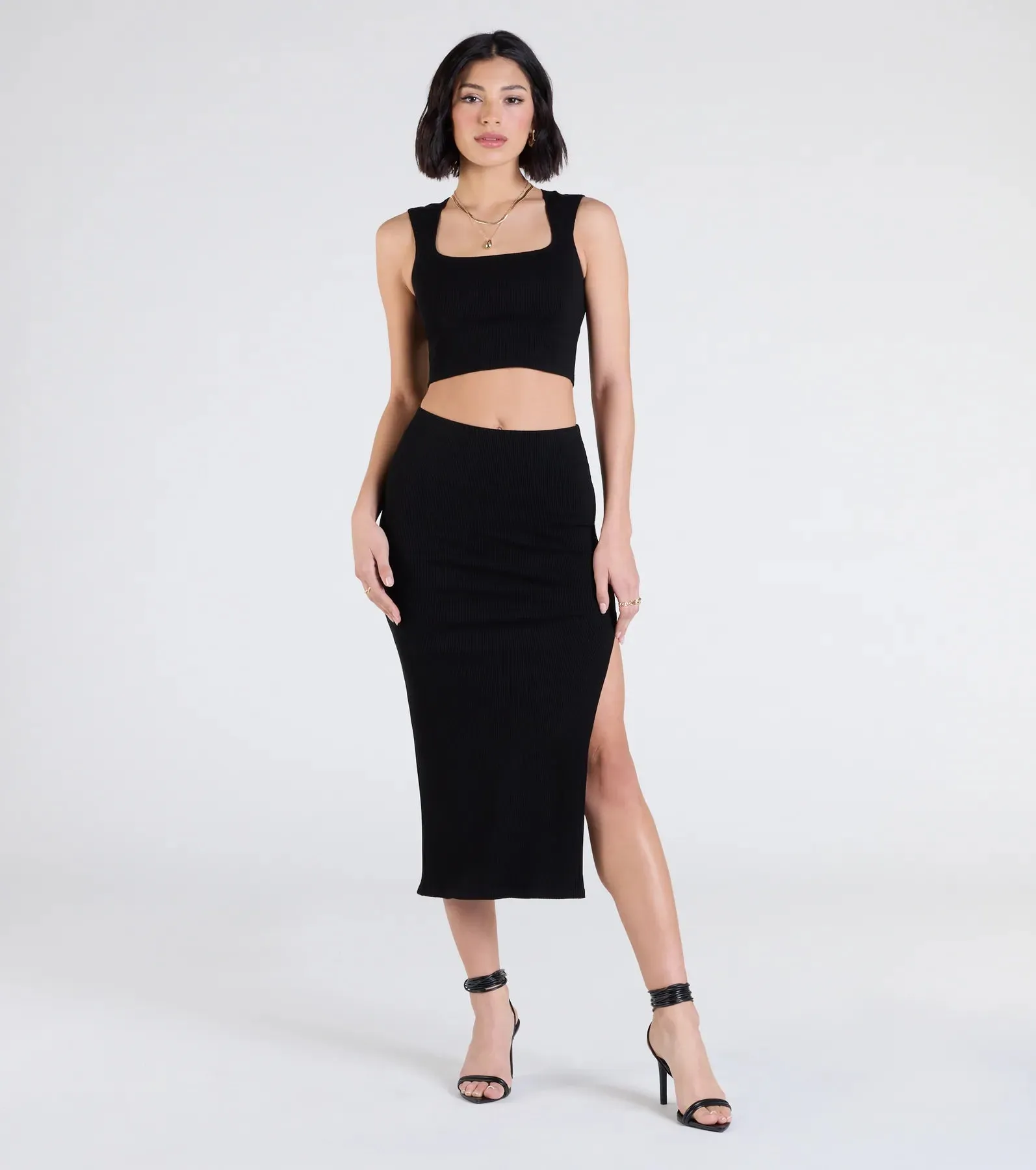 Elevated Era Ribbed Knit High Slit Midi Skirt sold by Windsor product image thumbnail 5
