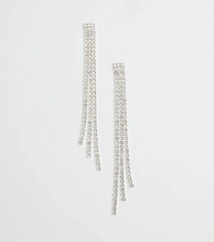 Glamorous Drama Rhinestone Fringe Earrings sold by Windsor