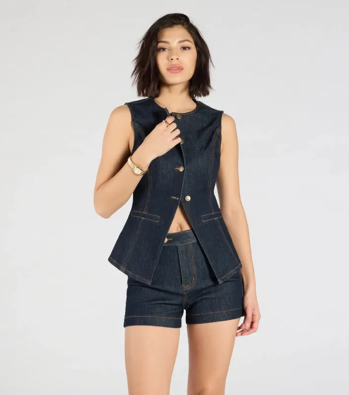 Exceptional Poise Sleeveless Button Denim Vest sold by Windsor