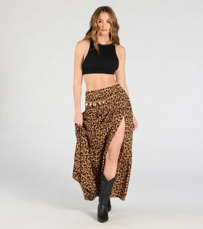On The Prowl High-Rise Slit Leopard Maxi Skirt sold by Windsor