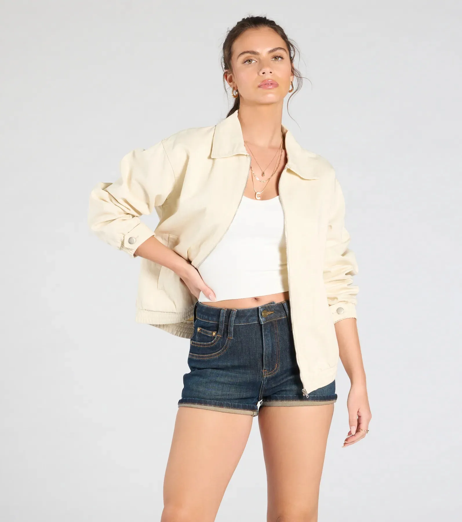 Keeping It Cool Oversized Denim Bomber Jacket sold by Windsor