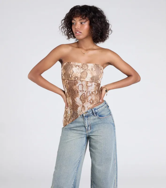 Hiss And Tell Snake Print Mesh Crop Top sold by Windsor