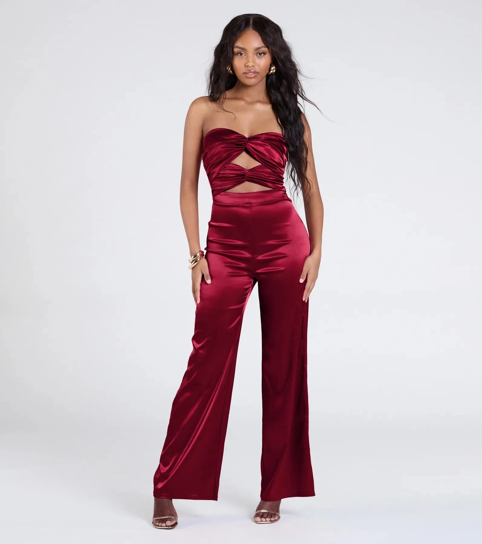Looking Luxe Cutout Satin Wide-Leg Jumpsuit sold by Windsor