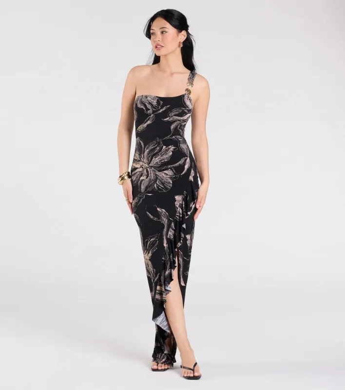 In Tulum One-Shoulder Tropical Maxi Dress sold by Windsor