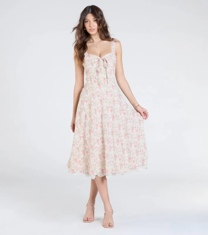 Captivating Blooms Corset A-Line Floral Midi Dress sold by Windsor