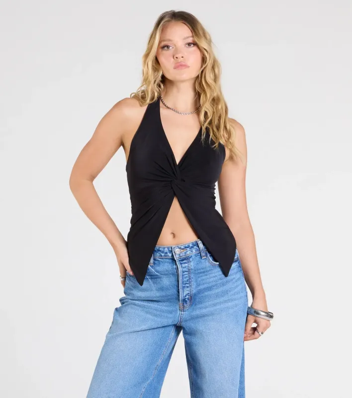 Routinely Cute Halter Knot Crop Top sold by Windsor