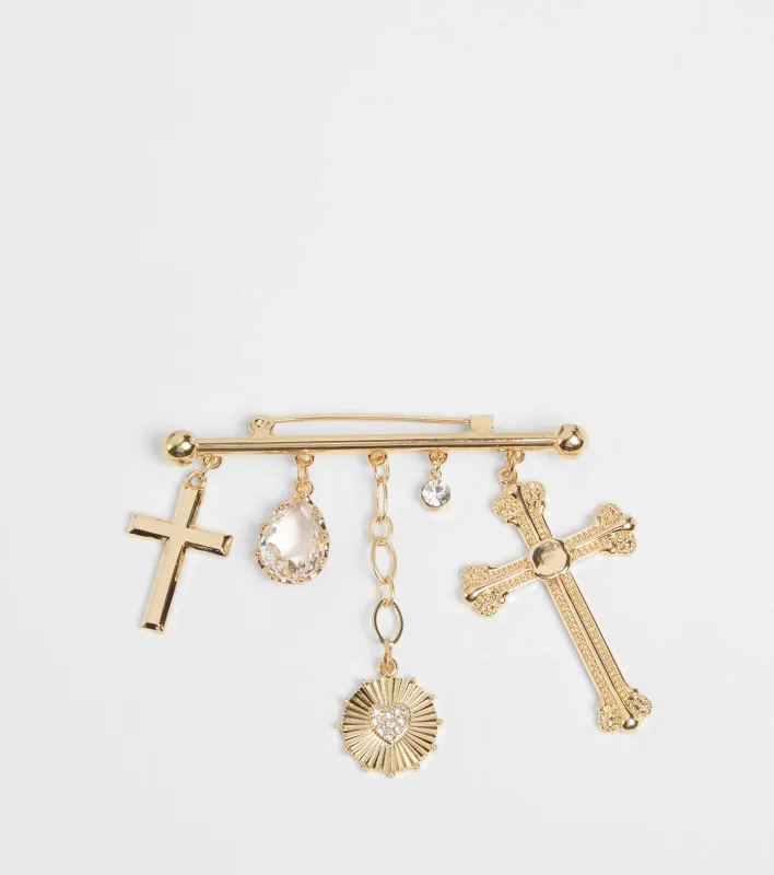 Glorious Perfection Cross Rhinestone Charm Brooch sold by Windsor