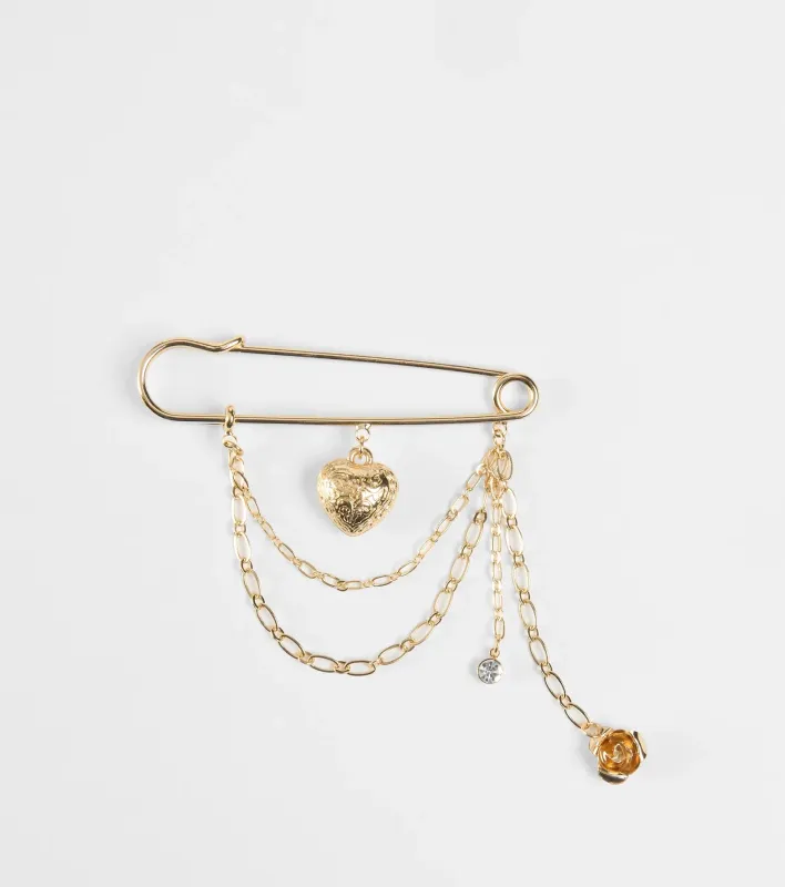 Glowing Beauty Heart Rose Charm Brooch sold by Windsor