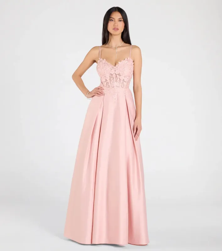 Paloma Corset Applique A-Line Satin Ball Gown sold by Windsor