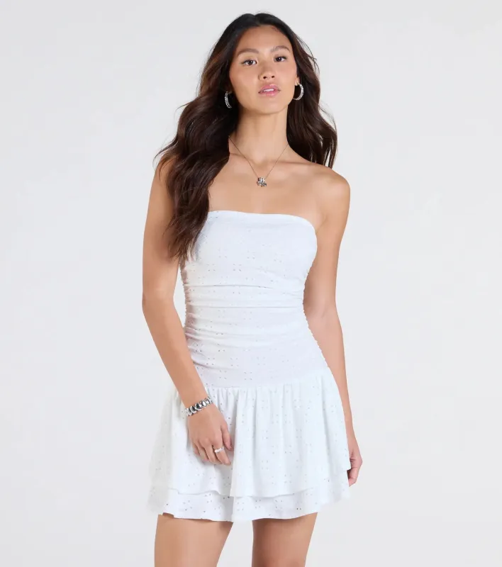 Looking Sweet Eyelet Knit Tiered Skater Dress sold by Windsor