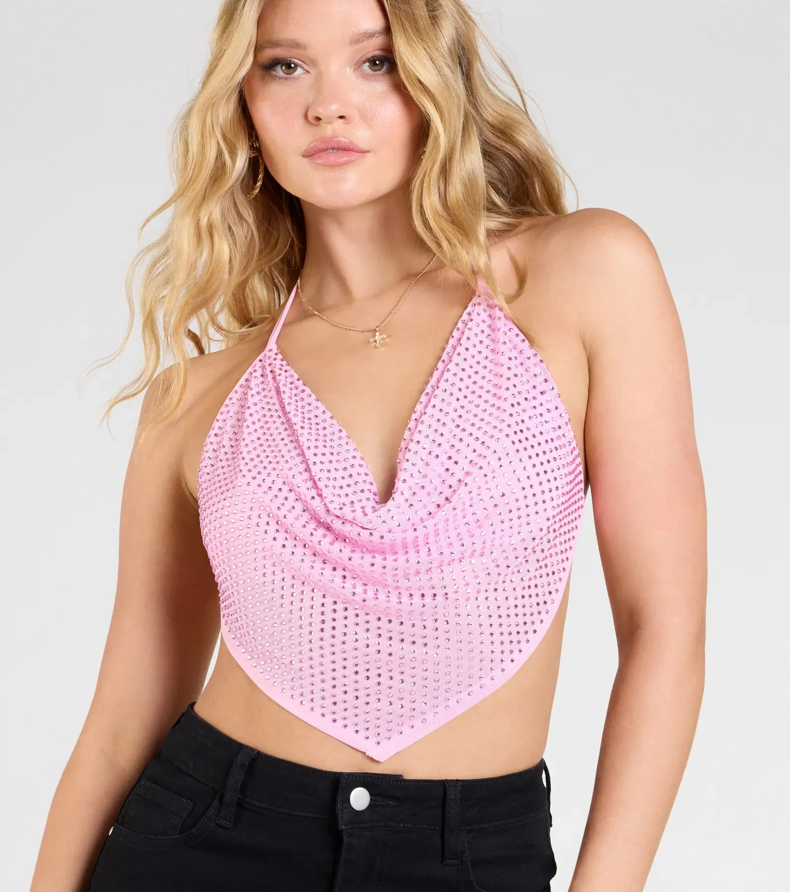 Life Of the Party Rhinestone Open Back Crop Top sold by Windsor product image thumbnail 4