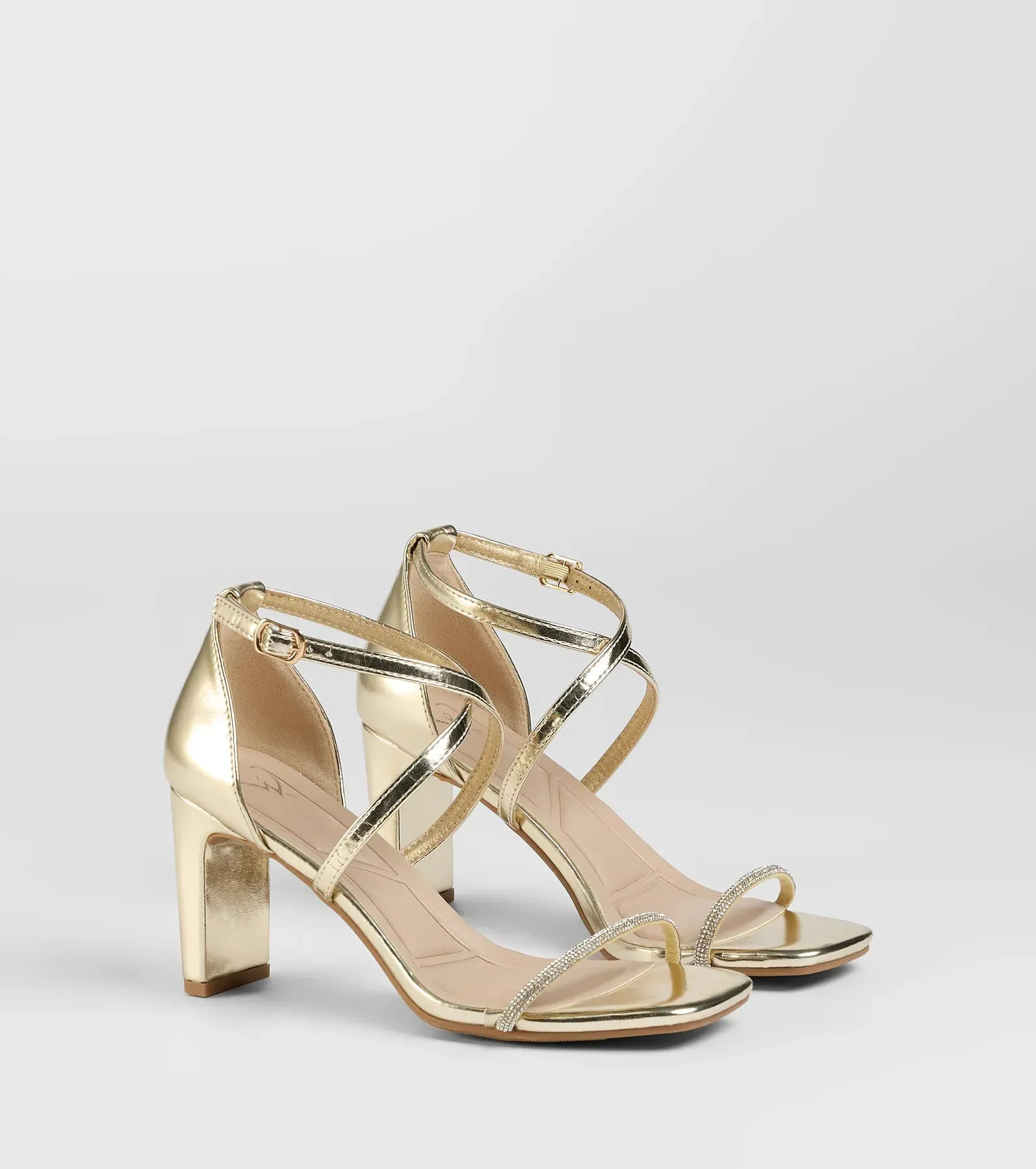 Pure Magic Rhinestone Metallic Block Heels sold by Windsor