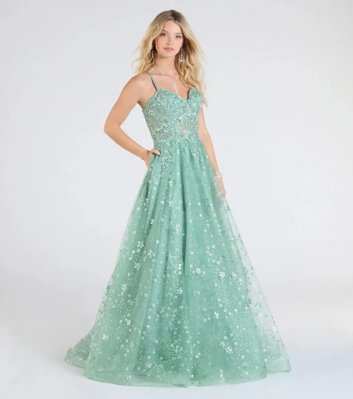 Adrienne Corset A-Line Glitter Mesh Ball Gown sold by Windsor