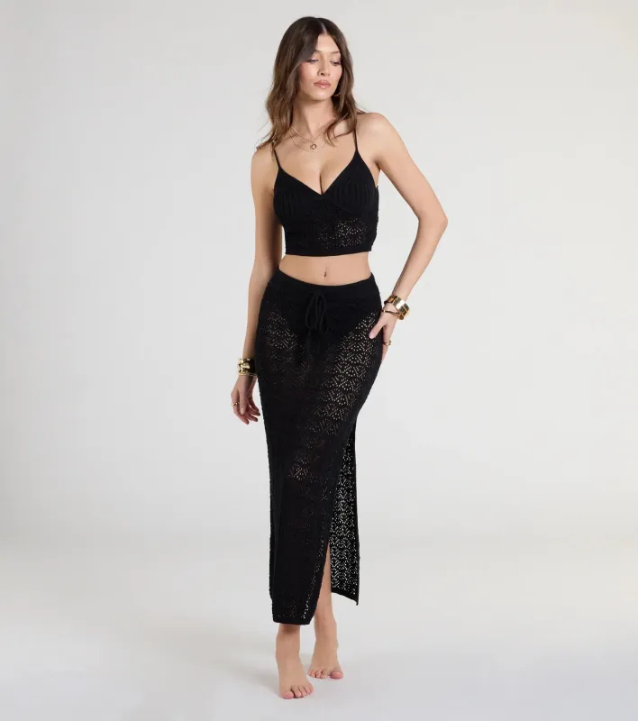【PATBO】asymmetric crochet-knit maxi スカート Patbo Designer brand at www.jessieboutique.com
