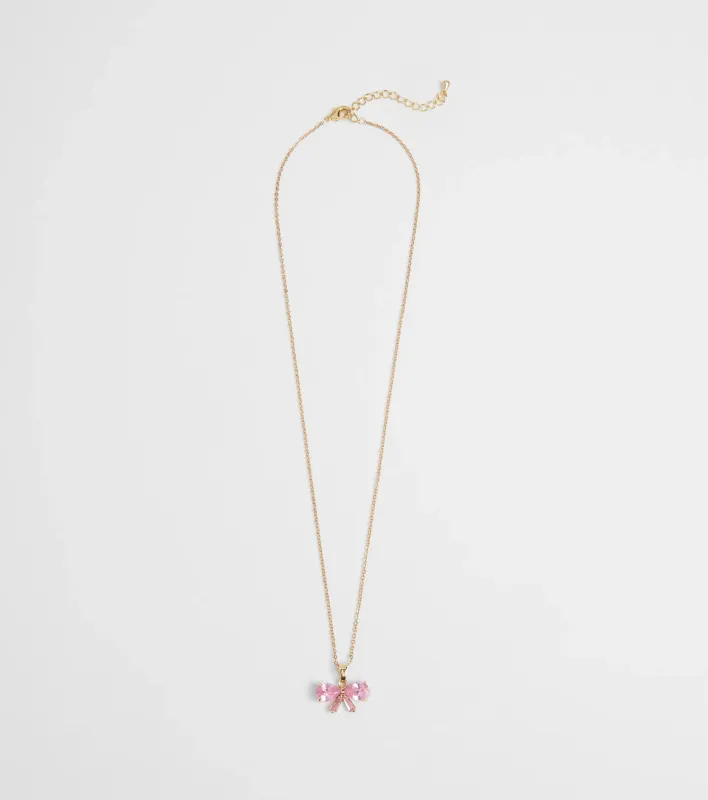 Dainty Glam Cubic Zirconia Bow Charm Necklace sold by Windsor