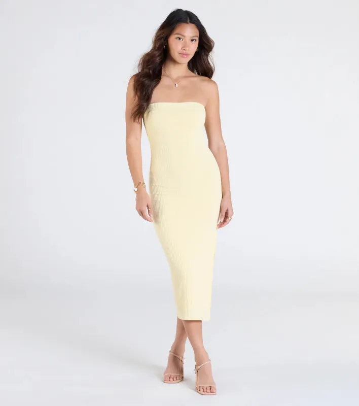 Smooth Talker Strapless Bodycon Midi Dress sold by Windsor