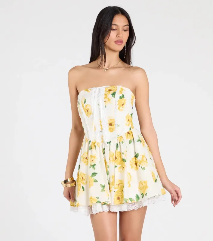 Idea Of Bliss Corset Lace-Up Floral Skater Dress sold by Windsor