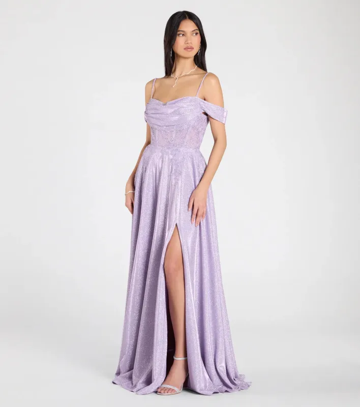 Skyler Glitter Woven Corset A-Line Formal Dress sold by Windsor