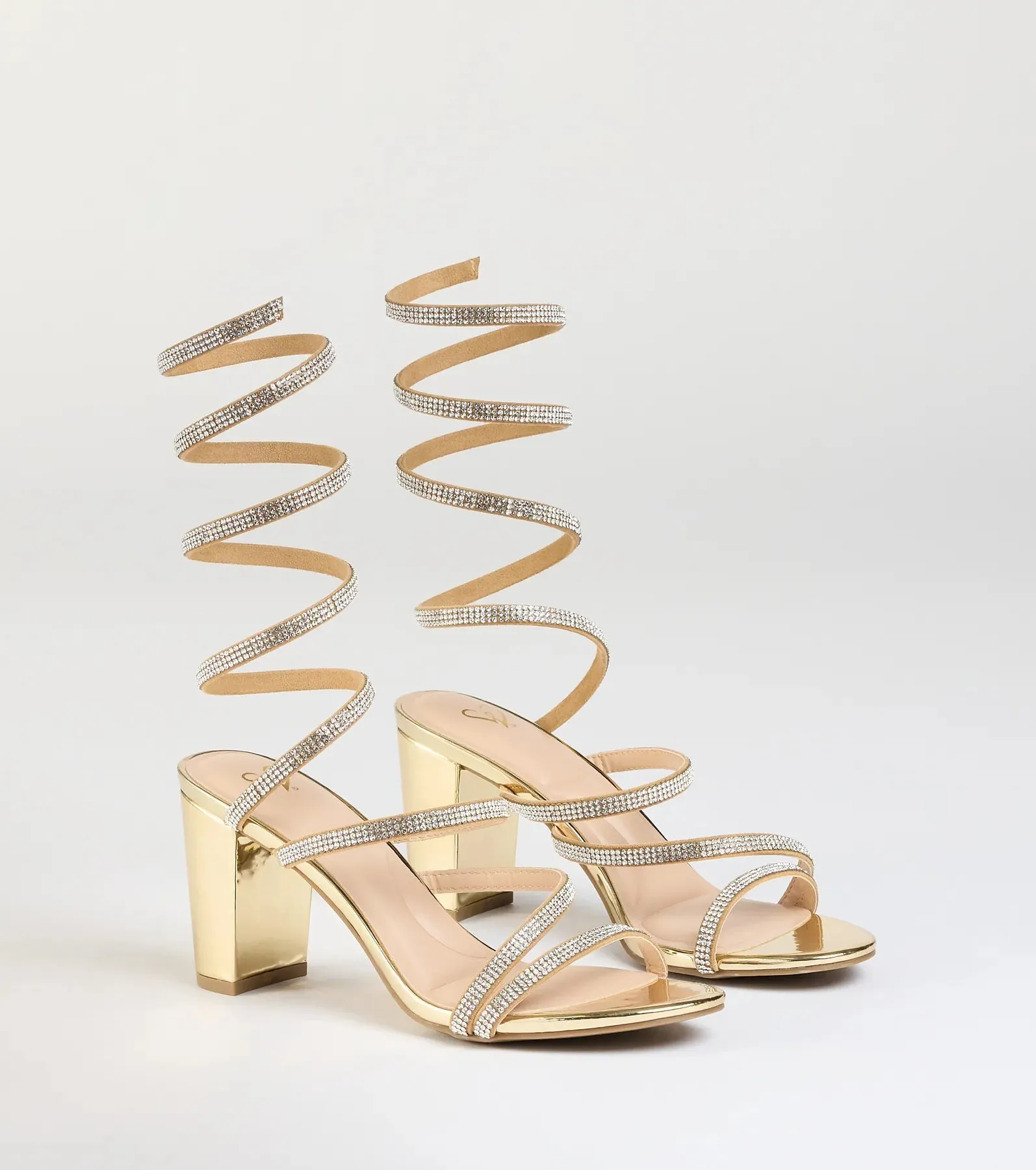 Elevated Status Rhinestone Spiral Block Heels sold by Windsor