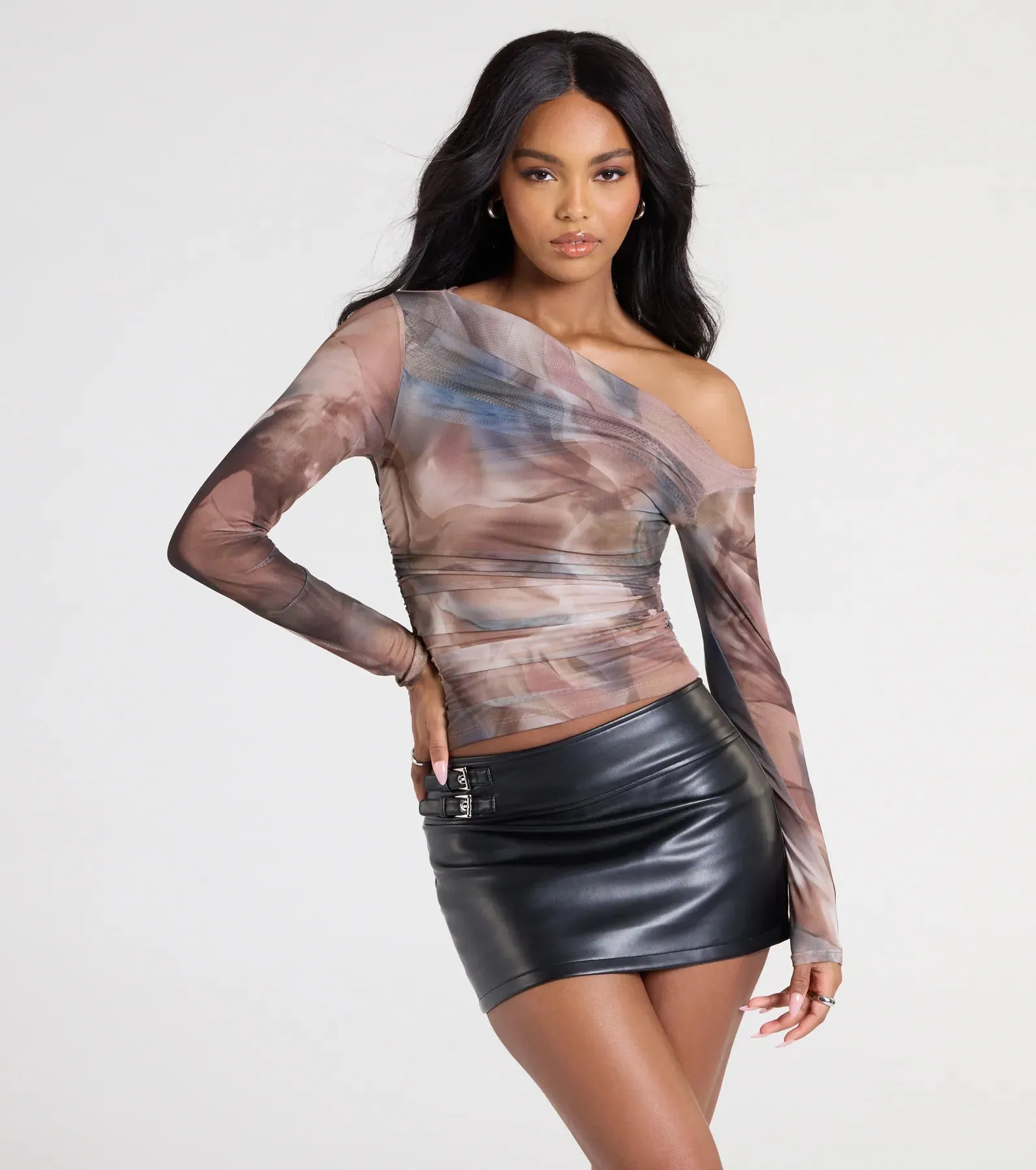 Chic Vision One-Shoulder Abstract Crop Top sold by Windsor