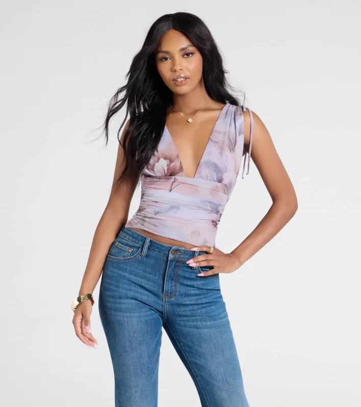 Taking The Plunge Floral Mesh Crop Top sold by Windsor