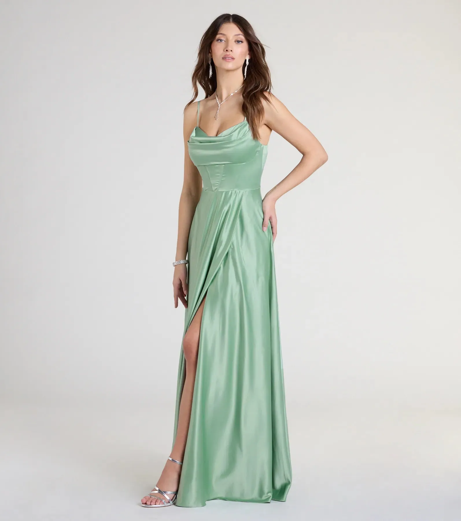Marcella A-Line Slit Satin Formal Dress sold by Windsor product image thumbnail 4