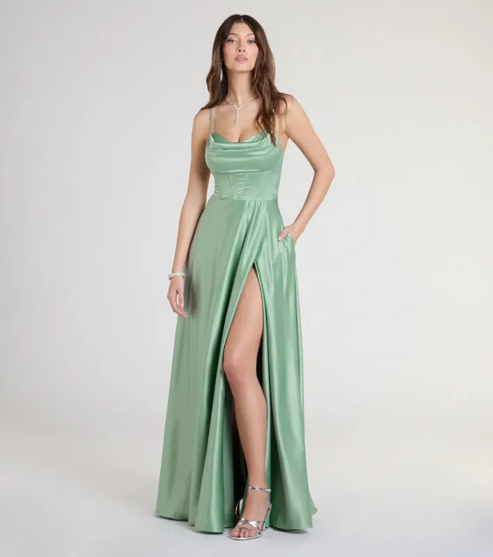 Marcella A-Line Slit Satin Formal Dress sold by Windsor