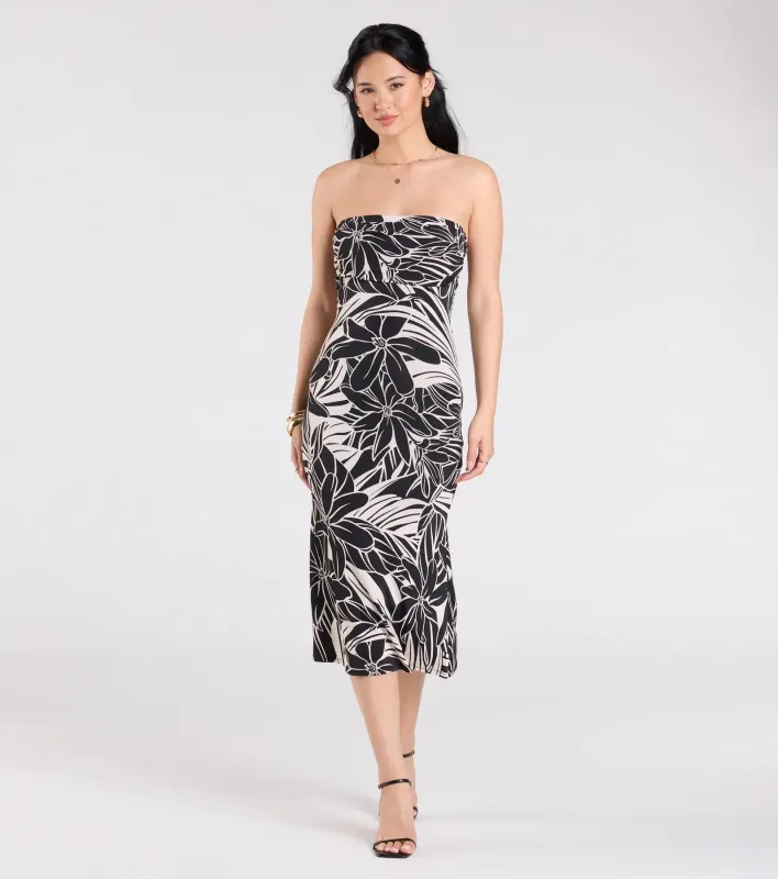 Tropical Mood Strapless Midi Dress sold by Windsor