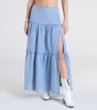 Western Cutie Tiered Chambray Maxi Skirt sold by Windsor