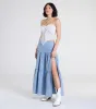 Western Cutie Tiered Chambray Maxi Skirt sold by Windsor