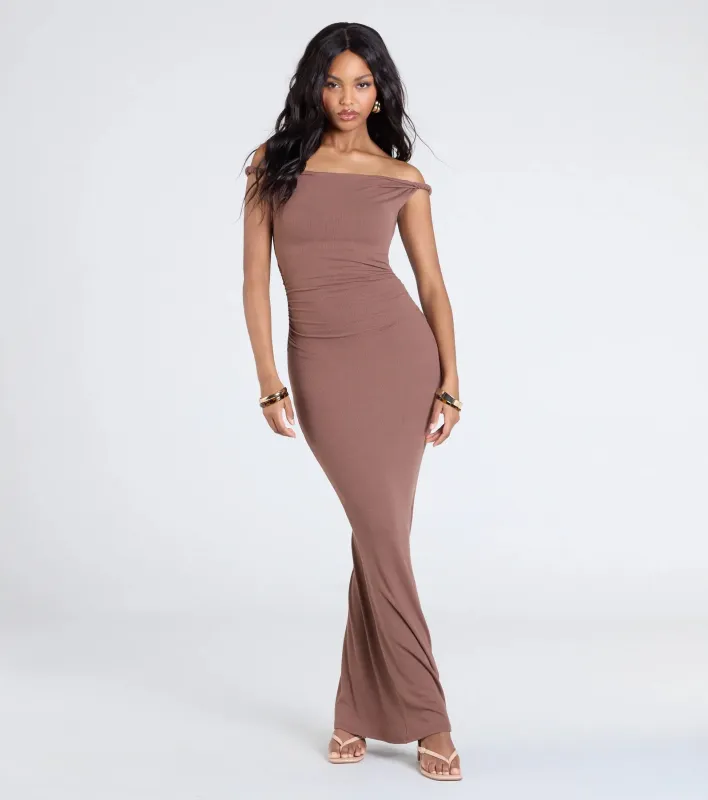 Alluring Silhouette Off-The-Shoulder Maxi Dress sold by Windsor