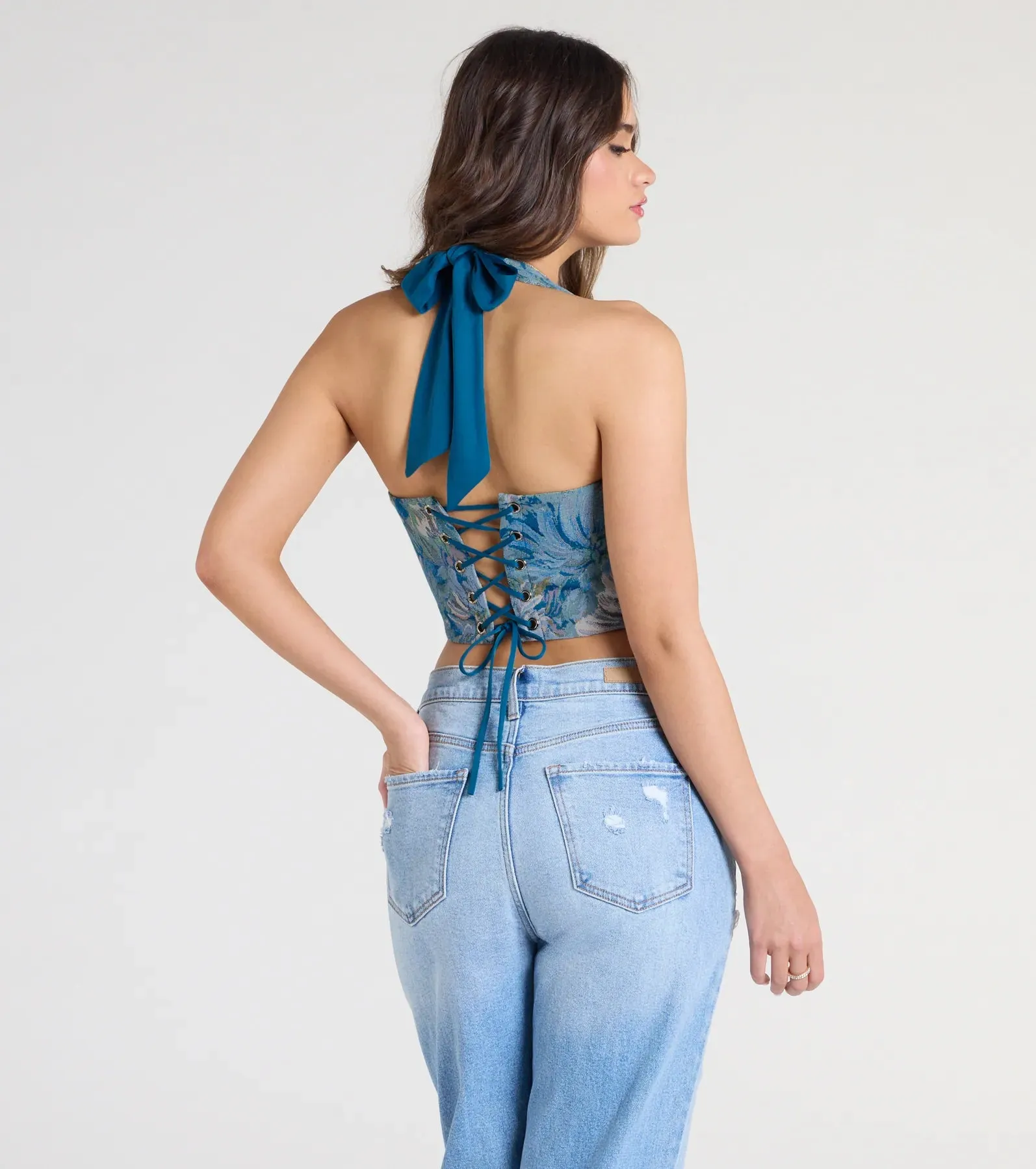 Day By Day Halter Lace-Up Tapestry Corset Top sold by Windsor product image thumbnail 2